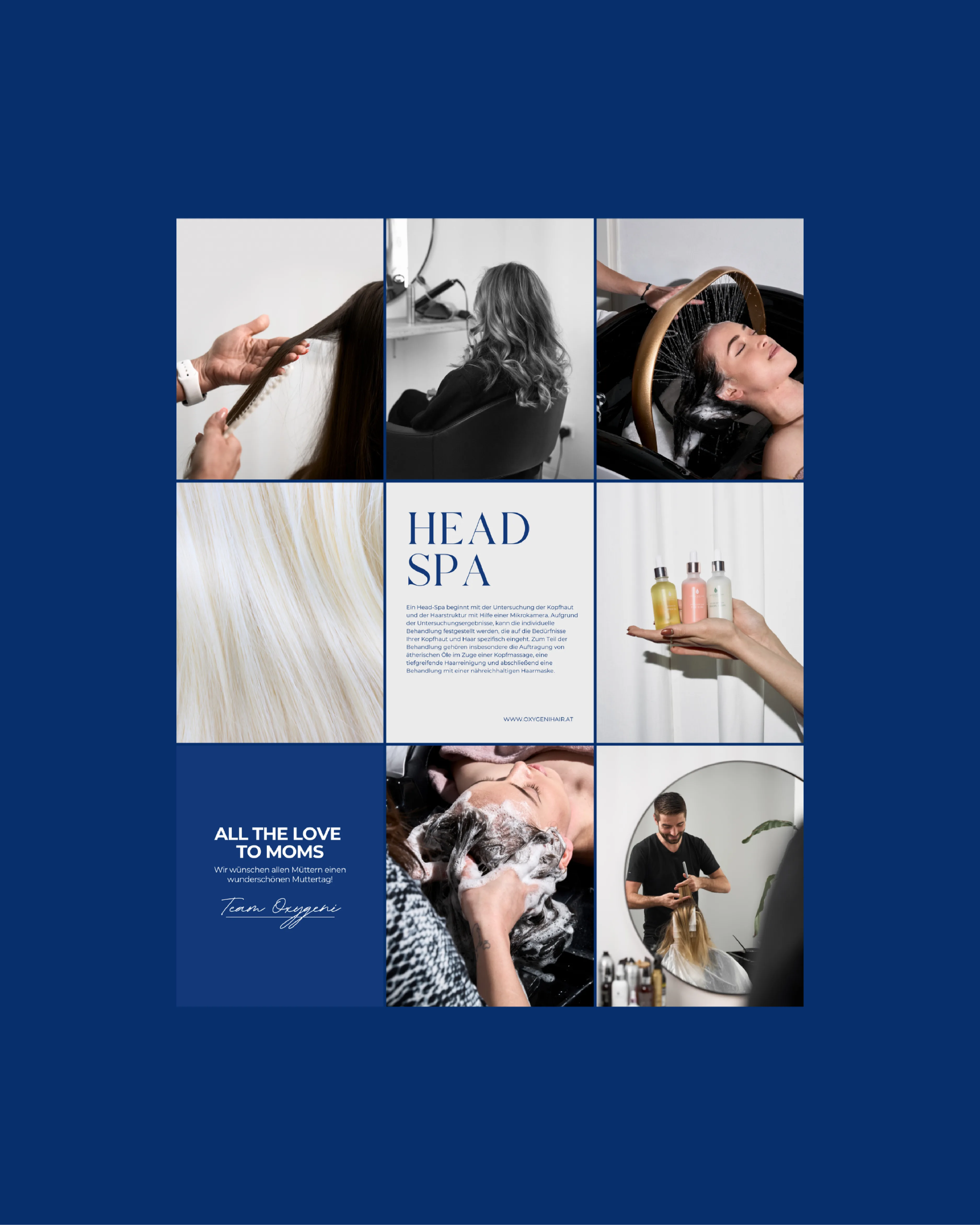 Oxygeni Social Media Feed — Grid mit Head Spa Editorial Content